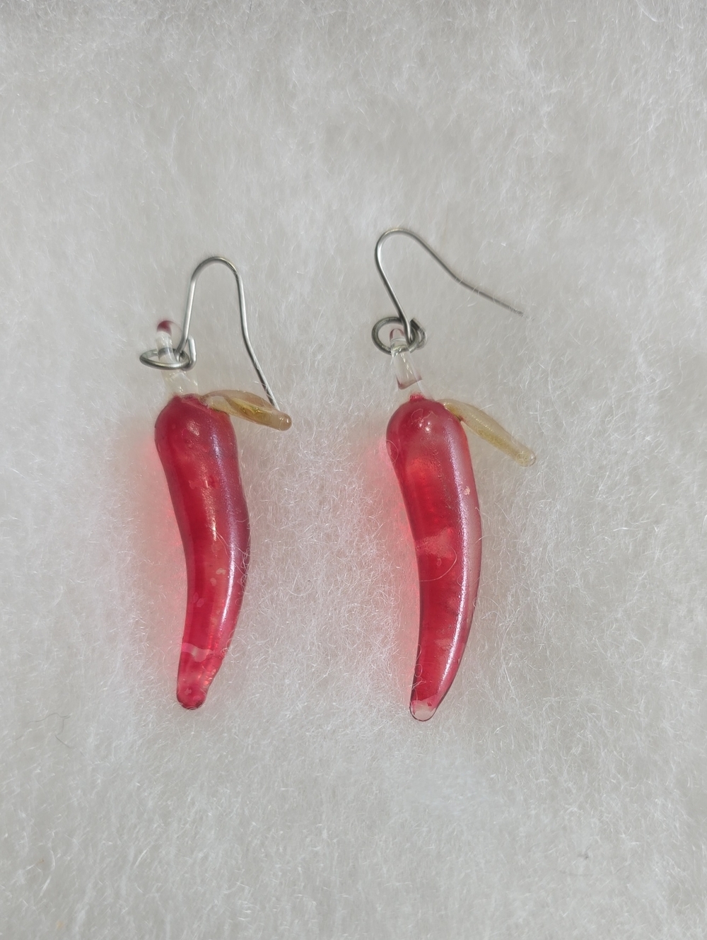 Women's Red Glass Chili Pepper Drop Earrings